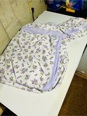 Lavender Rose Floral Duvet Cover - Soft Lilac and White